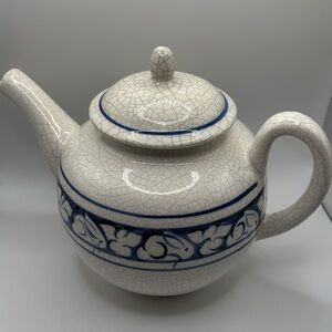 Dedham Pottery The Potting Shed Bunny Rabbit Tea Pot in Blue and White